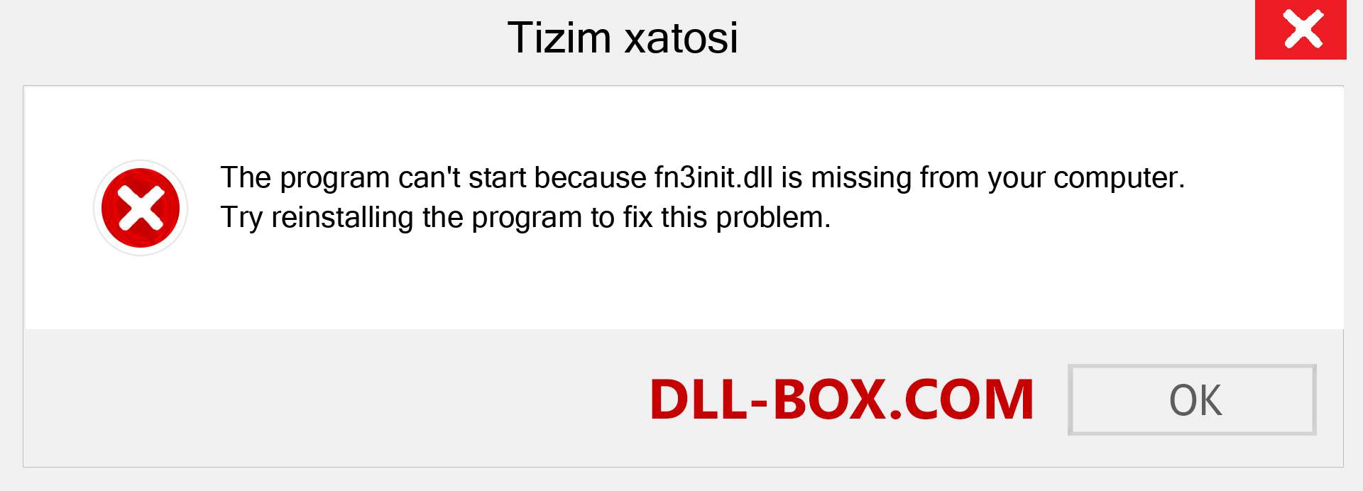 fn3init.dll fayli yo'qolganmi?. Windows 7, 8, 10 uchun yuklab olish - Windowsda fn3init dll etishmayotgan xatoni tuzating, rasmlar, rasmlar